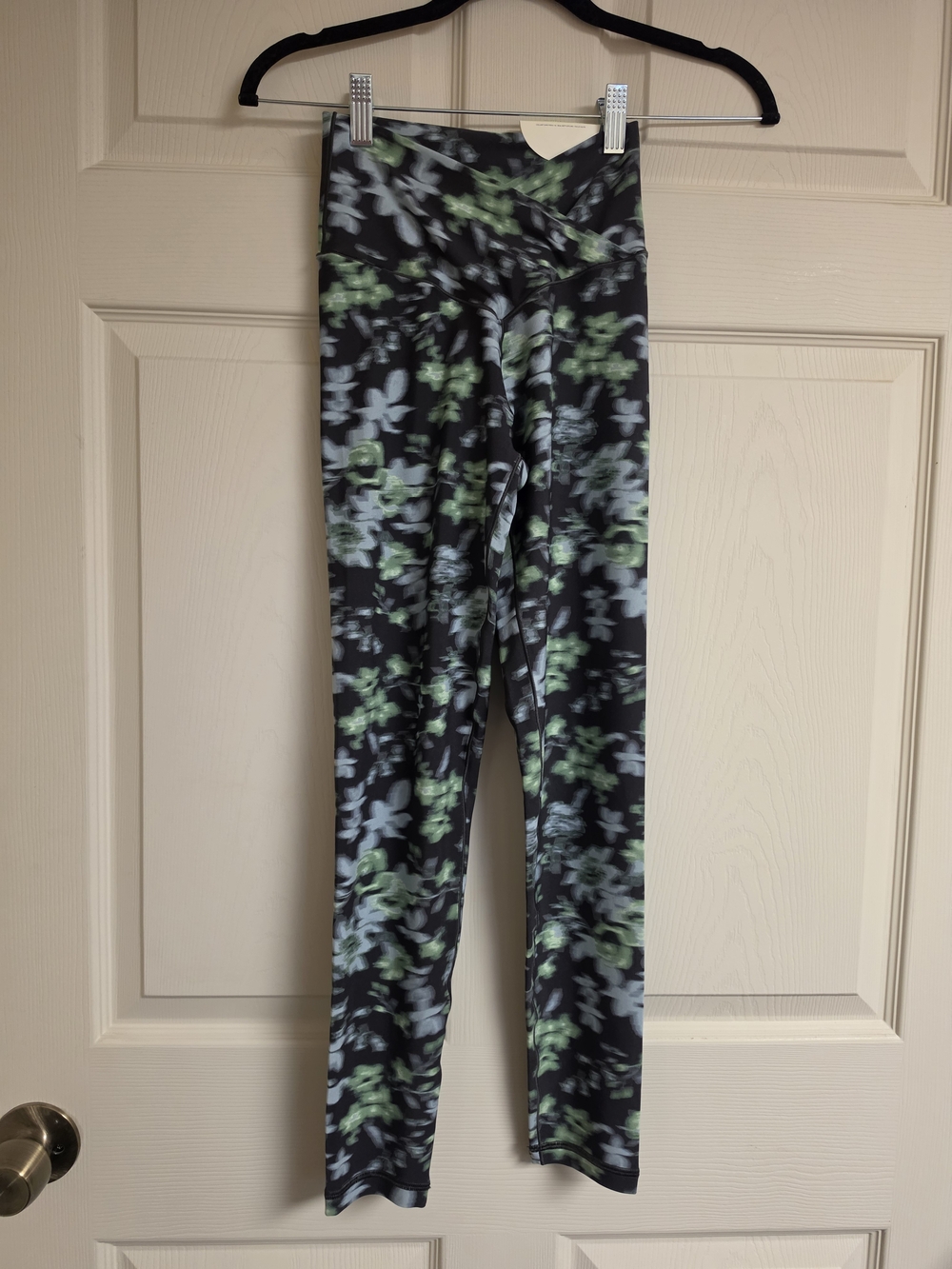 aerie Black Leggings with Green and Light Blue Floral Print